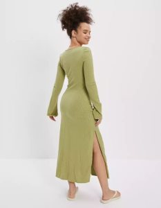 American Eagle AE Knit Bell Sleeve Midi-kleid Damen Grün | PFCUO5614