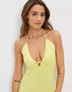 American Eagle AE Knit Ruched-Front Midi-kleid Damen Gelb | DQWVA8490