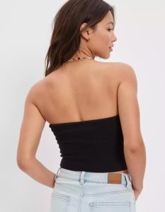American Eagle AE Knit Twist Tube Top Pullover Damen Schwarz | KXWOU5023