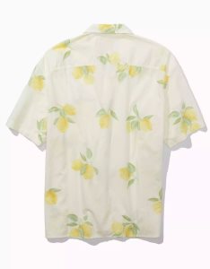 American Eagle AE Lemon Printed Button-Up Poolside Shirt Flanell Tops Herren Gelb | WDCOS9674