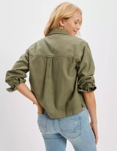 American Eagle AE Long-Sleeve Cargo Button-Up Hemd Damen Olivgrün | VZRNP8120