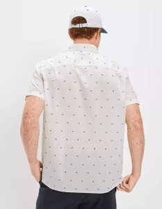 American Eagle AE Micro Dot Button-Up Resort Shirt Flanell Tops Herren Weiß | NXKCW0198