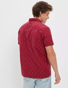 American Eagle AE Micro Dot Button-Up Resort Shirt Flanell Tops Herren Bordeaux | TRWIO5298