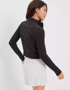 American Eagle AE Mock-Neck Double-Zip Strickjacke Damen Grau | GDKSN7351