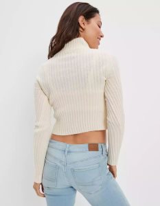 American Eagle AE Mock-Neck Double-Zip Strickjacke Damen Weiß | RTFNP7490