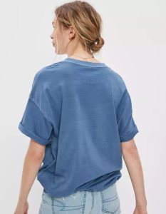 American Eagle AE Oversized Graphic Tee T-shirts Damen Indigo | CXWFP9841