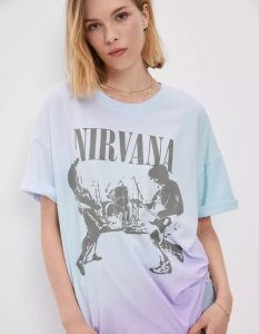 American Eagle AE Oversized Nirvana Graphic Tie-Dye Tee T-shirts Damen Mehrfarbig | JUNLF5862