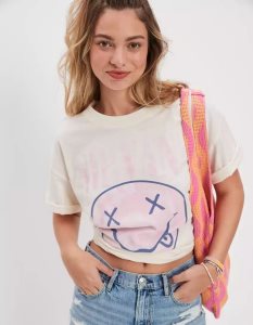 American Eagle AE Oversized Nirvana Graphic Tee T-shirts Damen Weiß | YQCVN1076