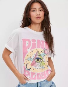 American Eagle AE Oversized Pink Floyd Graphic Tee T-shirts Damen Weiß | WJRBZ9428
