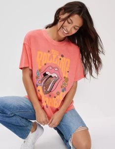 American Eagle AE Oversized Rolling Stones Graphic Tee T-shirts Damen Koralle | APMDS1847