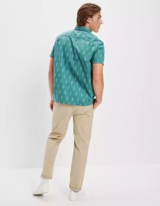 American Eagle AE Printed Button-Up Resort Shirt Flanell Tops Herren Türkis | DRUJN4876