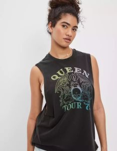 American Eagle AE Queen Cutoff Tank Top Graphic T Shirt Damen Grau | KWHFT2438