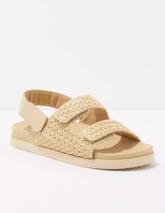 American Eagle AE Raffia Slingback Sandalen Damen Beige | FMRBU0187