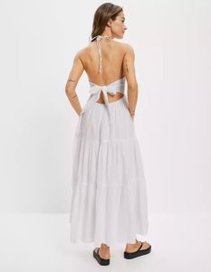 American Eagle AE Ruched Halter Midi-kleid Damen Weiß | DPYHA5643