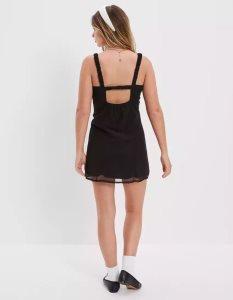 American Eagle AE Ruched Mesh Slip Minikleid Damen Schwarz | MOFZT3972