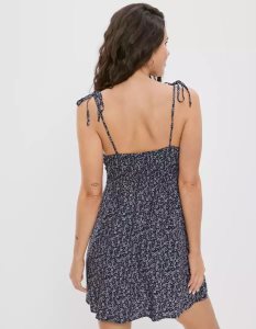 American Eagle AE Ruched Square Neck Minikleid Damen Blau | JTODL4285