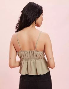 American Eagle AE Satin Babydoll Blouse Hemd Damen Olivgrün | DZFPG4025