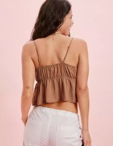 American Eagle AE Satin Babydoll Blouse Hemd Damen Braun | GDSTC2713