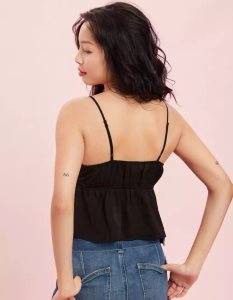 American Eagle AE Satin Babydoll Blouse Hemd Damen Schwarz | MKIVQ0614