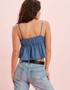 American Eagle AE Satin Babydoll Blouse Hemd Damen Blau | SLEDH6207