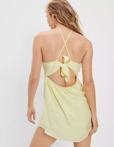 American Eagle AE Silky Halter Minikleid Damen Gelb | SGHJO9714