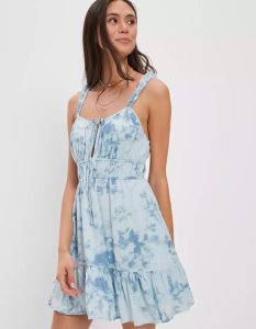 American Eagle AE Silky Tie-Front Minikleid Damen Blau | DVLHT8513