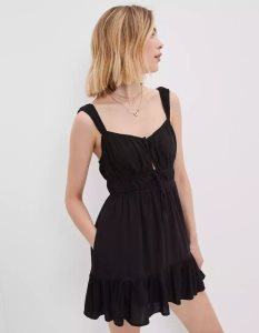 American Eagle AE Silky Tie-Front Minikleid Damen Schwarz | XUBVH3915