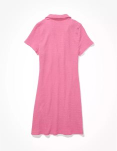 American Eagle AE Smocked Button-Front Polo Minikleid Damen Rosa | QYDUA7134
