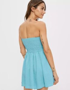 American Eagle AE Smocked Popcorn Minikleid Damen Blau | BYPNV3185