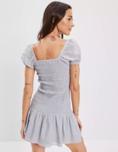 American Eagle AE Smocked Skirty Kurzes-Sleeve Minikleid Damen Blau | GQLBE7289