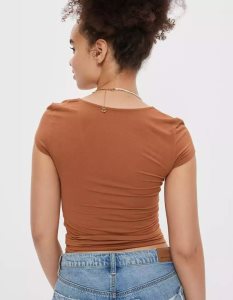 American Eagle AE Soft & Sexy Cinch-Front Tee T-shirts Damen Braun | TWHSN3987
