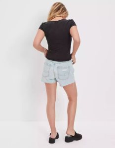American Eagle AE Soft & Sexy Cinch-Front Tee T-shirts Damen Schwarz | ZJAMG9475