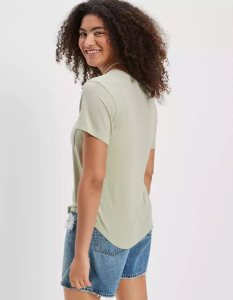 American Eagle AE Soft & Sexy V-Neck Pocket Tee T-shirts Damen Olivgrün | DKOAC6704