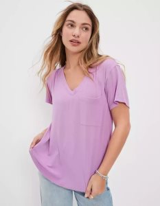 American Eagle AE Soft & Sexy V-Neck Pocket Tee T-shirts Damen Mehrfarbig | HCJXB2689