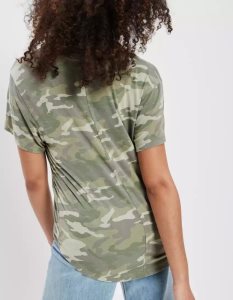 American Eagle AE Soft & Sexy V-Neck Pocket Tee T-shirts Damen Camouflage Grün | KNJLB6947