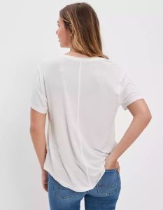 American Eagle AE Soft & Sexy V-Neck Pocket Tee T-shirts Damen Weiß | LOXUG3912