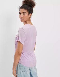 American Eagle AE Soft & Sexy V-Neck Pocket Tee T-shirts Damen Lavendel | QAHNT3069