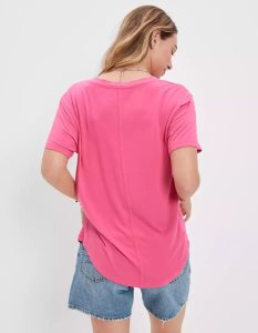 American Eagle AE Soft & Sexy V-Neck Pocket Tee T-shirts Damen Hellrosa | WGOJC0976