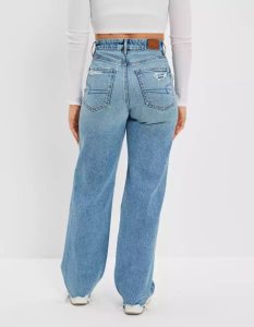 American Eagle AE Stretch Curvy Super High-Waisted Baggy Gerade Jeans Damen Indigo Waschen | ZKJHE2360