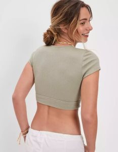 American Eagle AE Super Cropped Ring-Front Tee T-shirts Damen Olivgrün | BKFXI0831