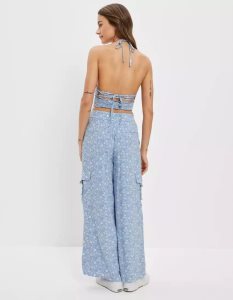 American Eagle AE Super High-Waisted Cargo Weite-Leg Hose Damen Blau | GMNAI3548