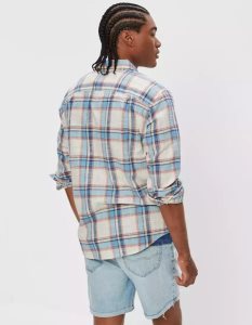 American Eagle AE Super Soft Everyday Plaid Button-Up Shirt Flanell Tops Herren Weiß | GKZVX2318