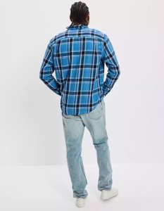 American Eagle AE Super Soft Everyday Plaid Button-Up Shirt Flanell Tops Herren Blau | IJWVC1285