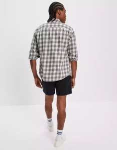 American Eagle AE Super Soft Everyday Plaid Button-Up Shirt Flanell Tops Herren Grau | MERFJ7348