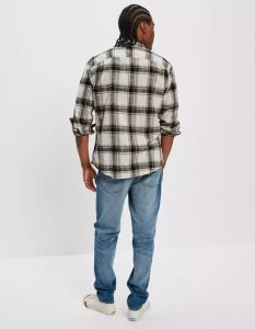 American Eagle AE Super Soft Everyday Plaid Button-Up Shirt Flanell Tops Herren Grau | MEZWY2394