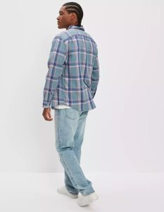 American Eagle AE Super Soft Everyday Plaid Button-Up Shirt Flanell Tops Herren Blau | MZTDH5906