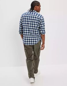 American Eagle AE Super Soft Everyday Plaid Button-Up Shirt Flanell Tops Herren Navy | WSYLE0564