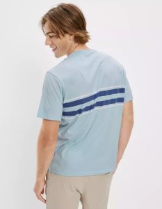American Eagle AE Super Soft Gestreift T-shirts Herren Blau | ZMYDF0956
