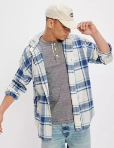 American Eagle AE Super Soft Mit Kapuze Beach Flannel Sweatshirts Herren Blau | YQWHG4891