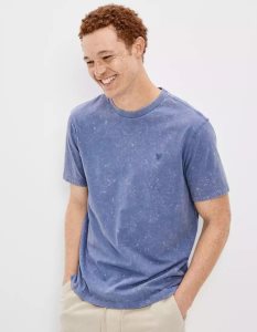 American Eagle AE Super Soft Washed T-shirts Herren Blau | TCQNX0146